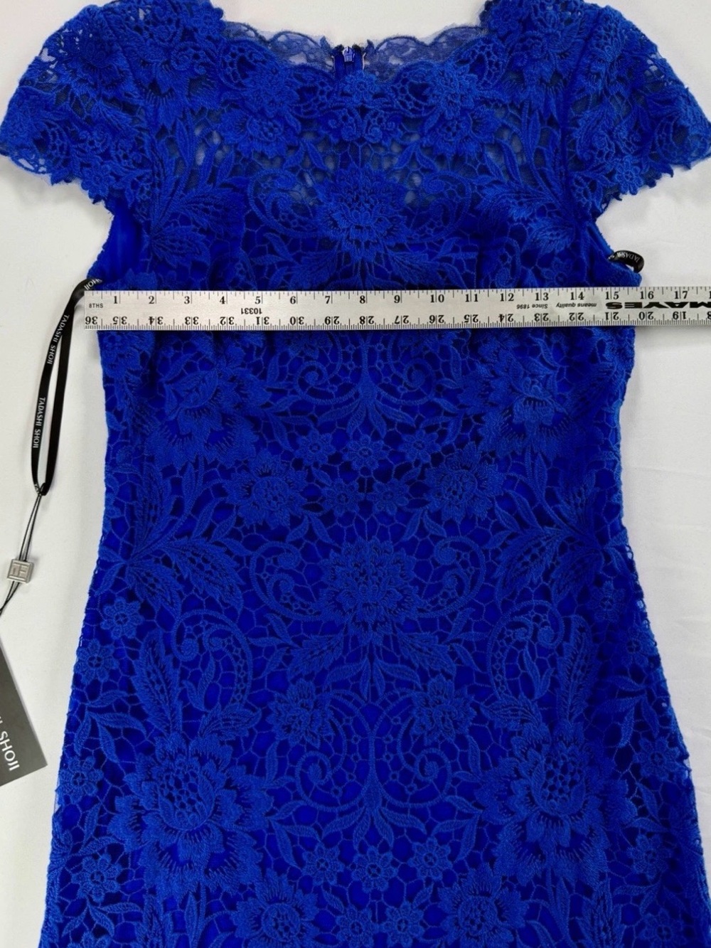 Tadashi Shoji Royal Blue Lace Cap Sleeve Cocktail Dress Size 10P - Picture 5 of 10
